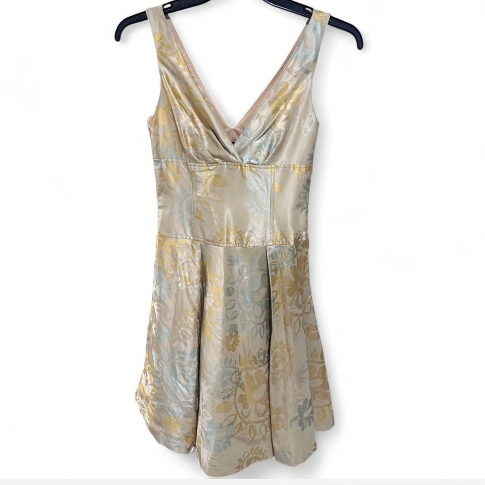 Vintage Teri Jon Rickie Freeman Elegant Floral V-Neck Dress 100% silk